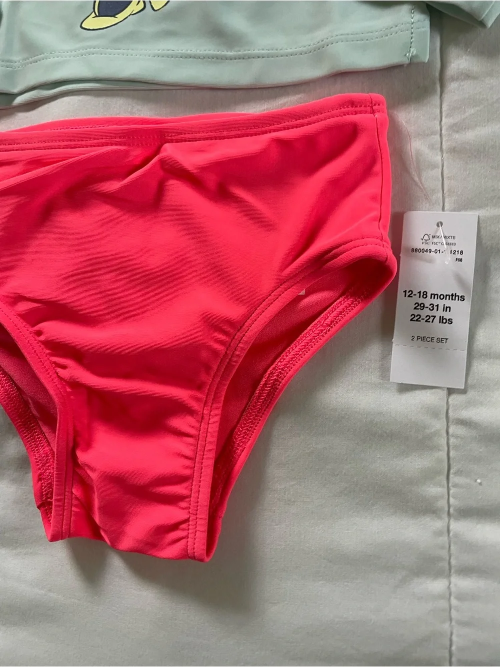 Baby GAP x Disney Mint Long-Sleeve Minnie Rashguard with Neon Pink Bottoms